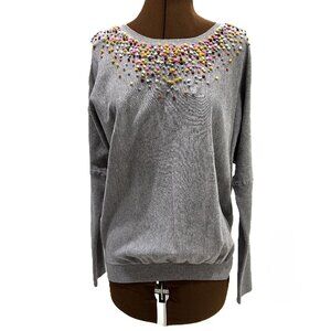 Grey Pullover Sweater with Colourful Dots